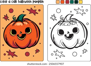 Dibujos para colorear de calabaza de Halloween para niños. Ilustración de otoño dibujada a mano con una calabaza divertida. Doodle calabaza Truco o trato. Cara linda espeluznante Calabaza. Vector para colorear en estilo de dibujos animados.