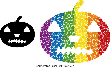 Halloween pumpkin composition icon of circle spots in various sizes and rainbow multicolored color tints. A dotted LGBT-colored halloween pumpkin for lesbians, gays, bisexuals, and transgenders.