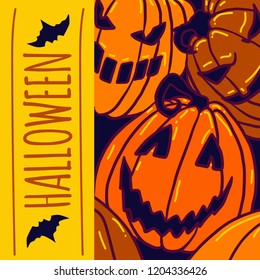 Halloween pumpkin concept background. Hand drawn illustration of halloween pumpkin vector concept background for web design