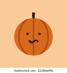 Calabaza De Halloween Preocupada Por El Emoticon, Cara Naranja Corta Emota Con Aspecto Sospechoso. Vacaciones de Octubre Jack O Lantern Vector aislado.
