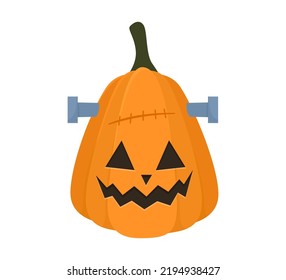 Halloween pumpkin in a costume. Jack O Lantern cartoon character. Vector illustration icon isolated on white background.