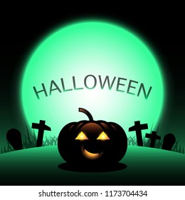 Halloween pumpkin created green moon background, stock vector