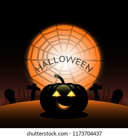 Halloween pumpkin created spider web moon background, stock vector