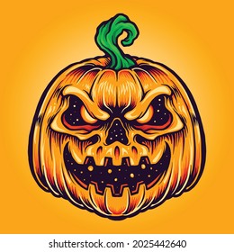 Halloween Pumpkin Creepy Smile Vector illustrations for your work Logo, mascot merchandise t-shirt, stickers and Label designs, poster, greeting cards advertising business company or brands.