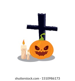 halloween pumpkin with cross and candles