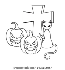 halloween pumpkin with cross and cat