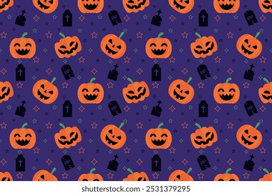 Halloween pumpkin with cross  pattern. Colored vector illustration.