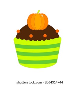 Halloween pumpkin cupcake. Vector clip art, icon.