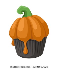 Halloween pumpkin cupcake. Vector illustration on white background
