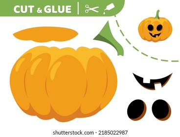 Halloween pumpkin. Cut and glue. Jack o Lantern. Applique. Paper education game. Flat, cartoon. Isolated vector illustration eps 10