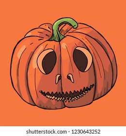 Halloween pumpkin with cut out face on orange background