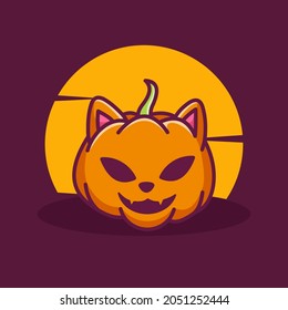 halloween pumpkin cute cat shape mascot illustration cartoon vector icon.