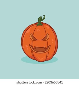 Halloween pumpkin cute illustration with evil smiley face, cartoon icon