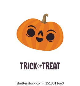 Halloween pumpkin cute illustration. Flat design funny character.