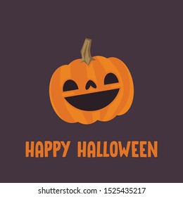 Halloween pumpkin cute illustration. Flat design funny character.