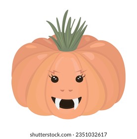 Halloween pumpkin cute monster, vector color illustration