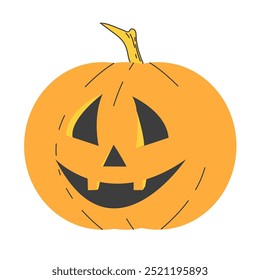 Halloween pumpkin cute smiling retro character. Holiday decoration. Spooky autumn plant. Pumpkin monster 