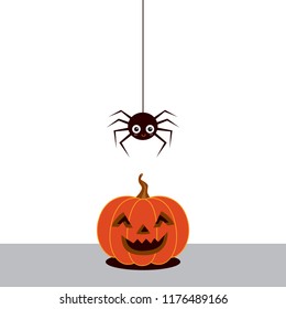 Halloween pumpkin and cute spider