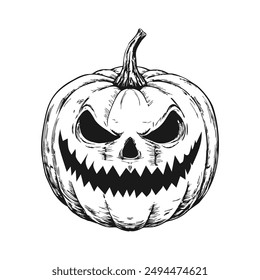 Halloween pumpkin with cut-out eyes and mouth on a white background