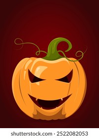 Abóbora de Halloween com um rosto recortado.  Jack-o-lanterna. Abóbora de desenho animado. Estilo plano. Isolamento de abóbora brilhante com sombras e realces.