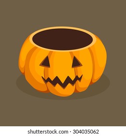 Halloween Pumpkin in Dark Brown Background. Scary jack pumpkin basket vector illustration.