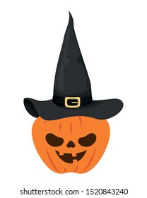halloween pumpkin with dark face and witch hat