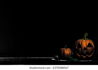 Halloween pumpkin in the dark in retro dotwork style. Mysterious Halloween Jack in vintage style.