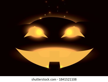 Halloween pumpkin dark silhouette with glows in its eyes and toothless smile.