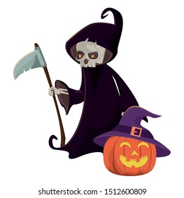 halloween pumpkin with death costume vector illustration design