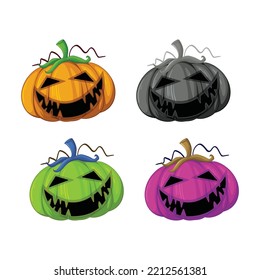 Halloween pumpkin in Different Colors Pack of four halloween pumpkins with Evil faces