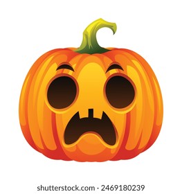 Halloween pumpkin with disappointed face expression. Vector cartoon character illustration