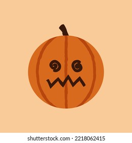 Halloween Calabaza Dizzy Emoticon, Cara Naranja Corta Emote Con Ojos Espirales, Vacaciones De Octubre Jack O Lantern Vector Aislado.