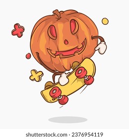 halloween  pumpkin do skate tricks or threst mascot character vector illustration