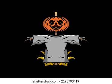 The halloween pumpkin doll in orange and grey color on black background illustration design