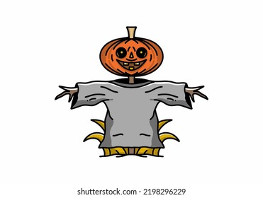 The halloween pumpkin doll in orange and grey color illustration design