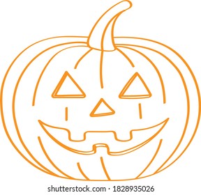 Halloween pumpkin doodle, vector drawing. Coloring book for children's album, emblem for the holiday in October.