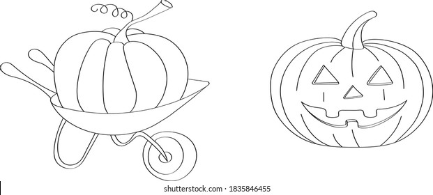 Doodle de calabaza de Halloween, dibujo vectorial. Libro de colorido para el álbum de los niños, emblema para la festividad en octubre.