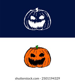 Halloween Pumpkin Doodle Vector, with a scary look with a screaming face