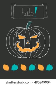 Halloween pumpkin drawing on a black background