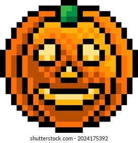A Halloween pumpkin eight bit retro video game style pixel art icon