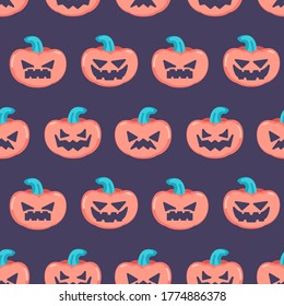 Halloween pumpkin emoji icons pattern. Pumpkin emoticon seamless background. Seamless pattern vector illustration