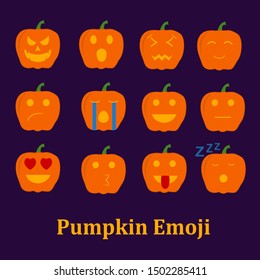 Halloween pumpkin emoji set. Flat vector illustration.