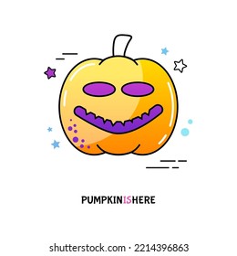 Halloween Kürbis Emoticon Symbol Vektorgrafik Jack-O-Lantern. Bildsymbol, Apps-Design, mobile Apps und Printmedien, Logo, Benutzeroberfläche