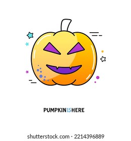 Halloween pumpkin emoticon icon vector illustration Jack-O-Lantern. Graph symbol, apps design, mobile apps and print media, logo, UI