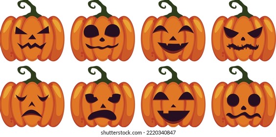 halloween pumpkin emoticon vector set for sticker, pattern, banner, or adverticing