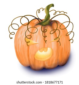 halloween pumpkin emotionally singing, cool hairstyle on his head