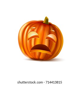 Halloween pumpkin empty inside with sad face isolated vector illustration on white background. Traditional holiday symbol with sorrowful facial expression.