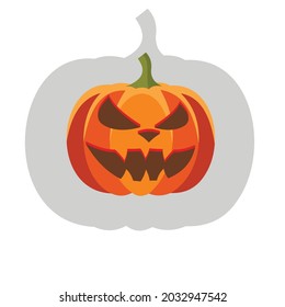 Halloween pumpkin with an evil face on a dark background. Vector cartoon illustration.