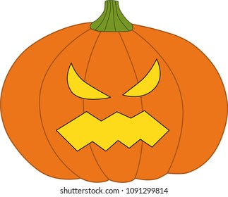 Halloween pumpkin with evil face. Vector cartoon Illustration.
