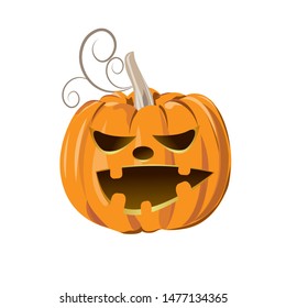 Halloween pumpkin with evil grin on white background